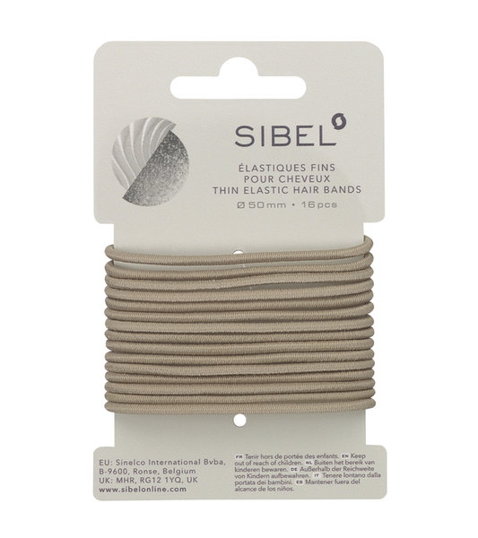 4441216 Sibel Thin Elastic Hair Bands, ohut vaaleanruskea 16 kpl
