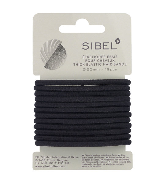 4441412 Sibel Thick Elastic Hair Bands, musta 12 kpl