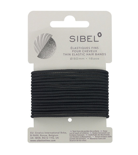 Sibel-Thin-Elastic-Hair-Bands-black-16-pcs Sibel Thin Elastic Hair Bands, ohut musta 16 kpl