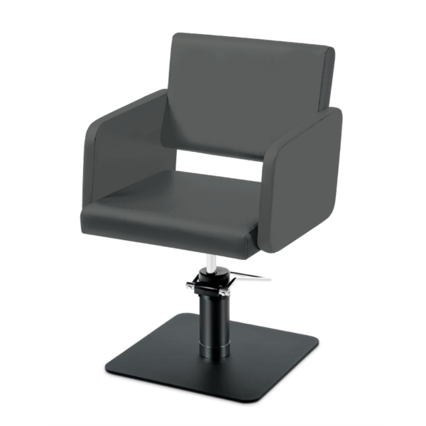 Takumi-Yuki-Hydraulic-Styling-chair-with-black-square-base-antha Takumi Yuki kampaamotuoli, mattamustaa hydraulipumppu