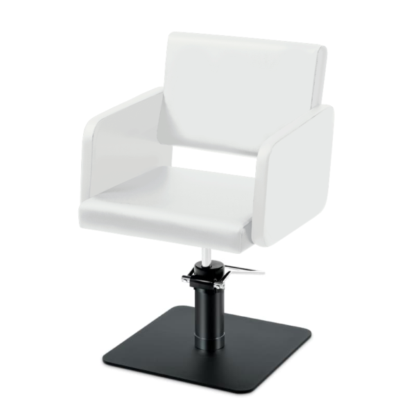Takumi-Yuki-Hydraulic-Styling-chair-with-black-square-base-white Takumi Yuki kampaamotuoli, mattamustaa hydraulipumppu